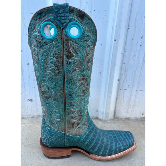 Ariat Futurity Boon Womens Sz 9.5 B Turquoise Sueded Caiman Belly Amazonite Boot - Picture 4 of 11